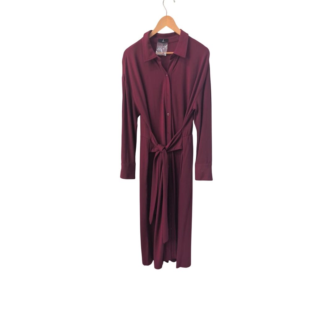 Jason Wu Maroon Button Front Shirt Dress Tie Waist Size Medium